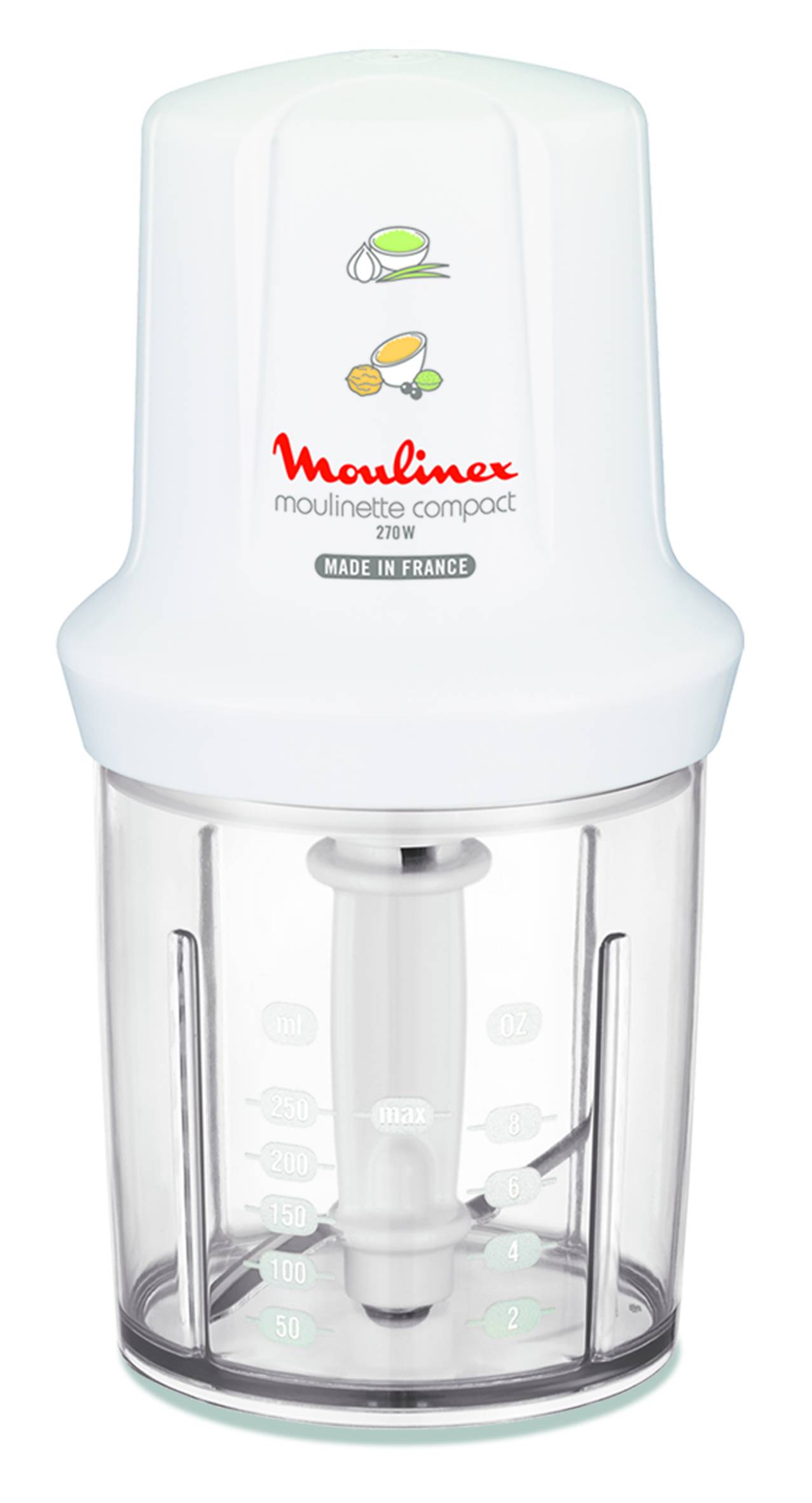 Moulinette Compact, Picadora, 270 W, Sistema 1-2-3, 250 ml de capacidad, Sistema de bloqueo seguro