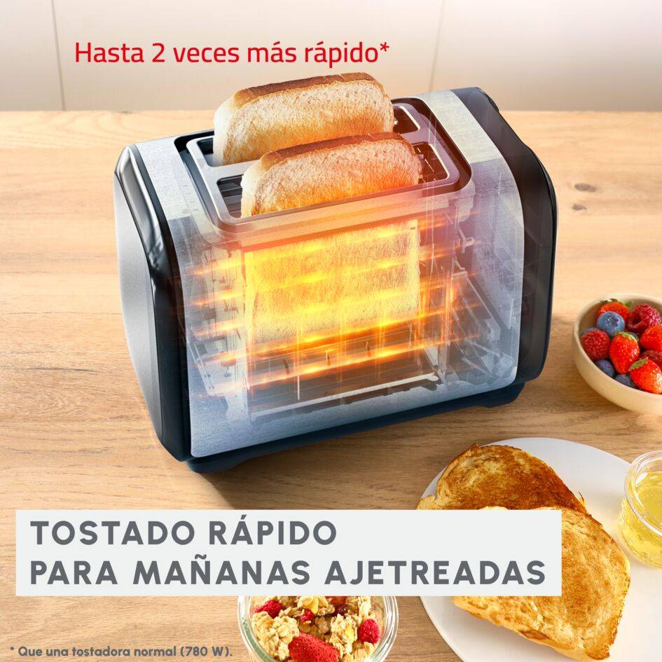 Subito, Tostadora de 2 ranuras, Tuesta más rápido, Menor consumo energético, Negro y acero inoxidable