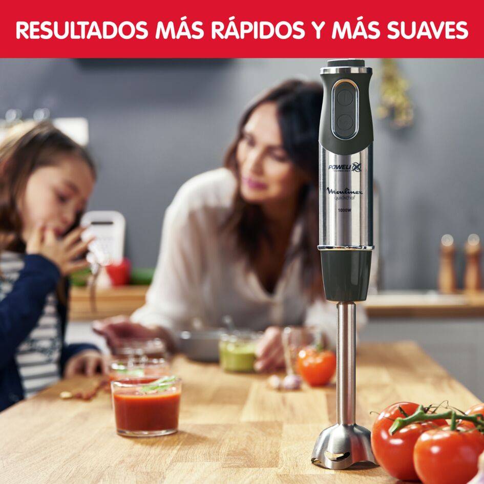 Quickchef, Batidora de Mano, 1000W, 3 en 1, Picadora 500 ml, Vaso medidor 800 ml, Inox