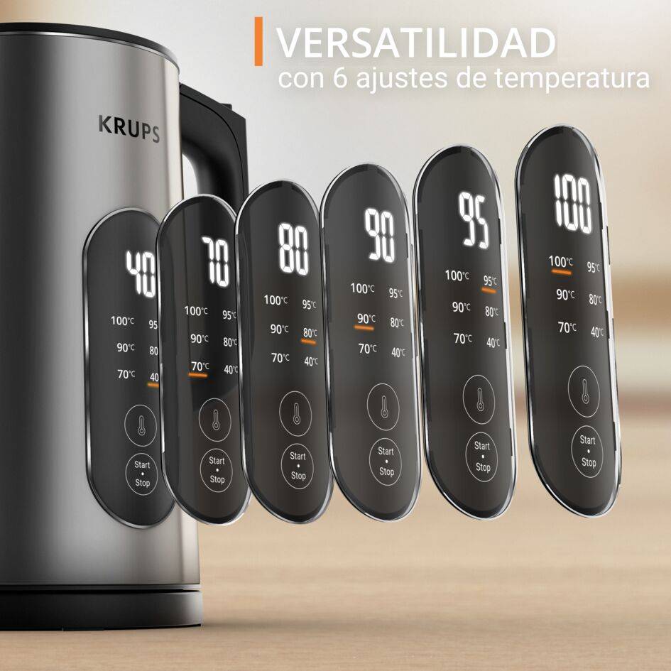 Selection, Hervidor de Agua Eléctrico, 1,7 L, 6 Temperaturas, Termoaislamiento, Color Metal