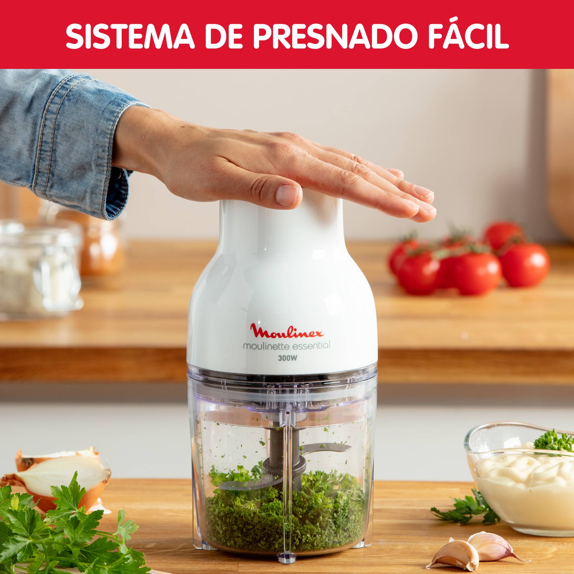 Moulinette Essential, Picadora, 300 W, 4 cuchillas, 400 ml de capacidad, Sistema de bloqueo seguro