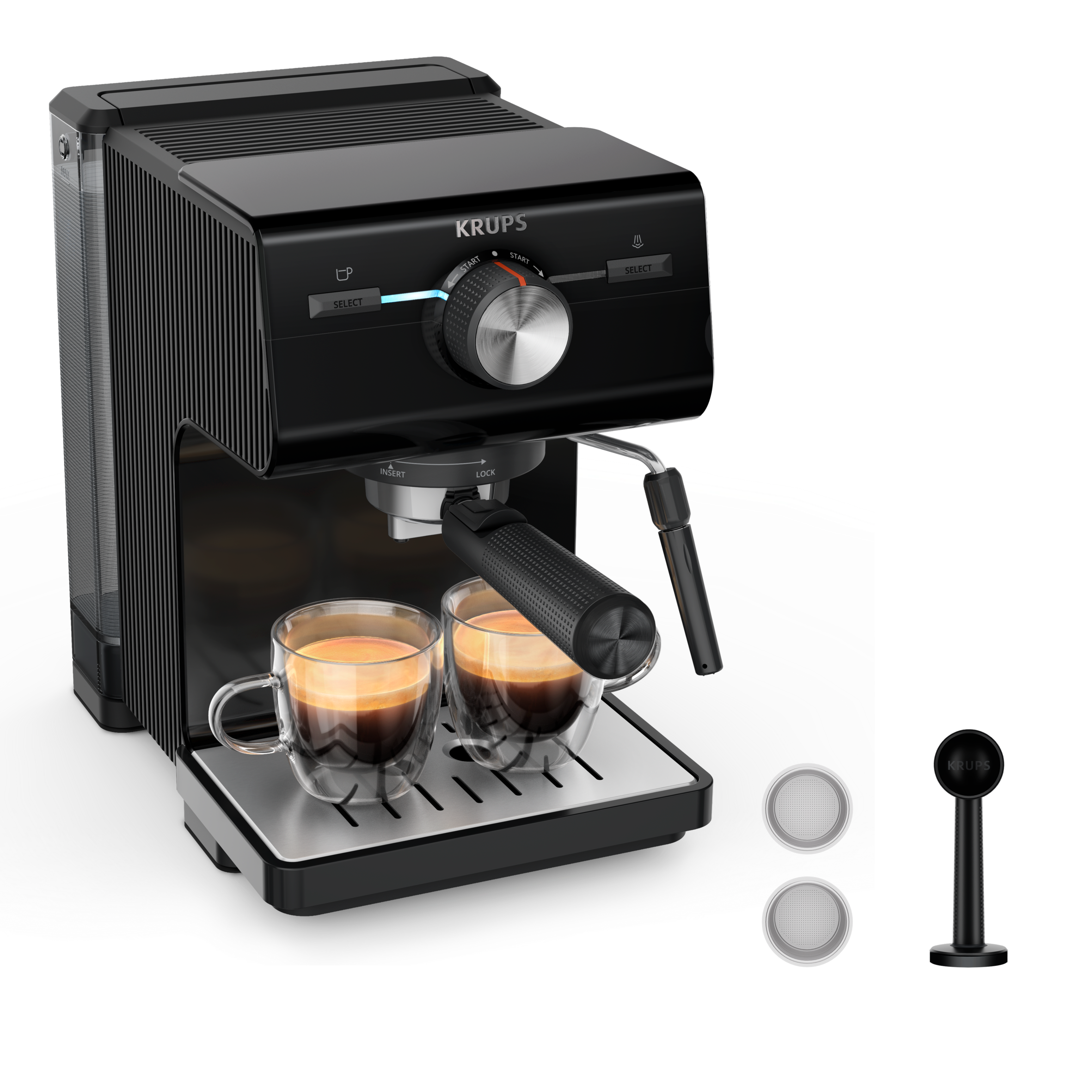 Authentic, Cafetera espresso manual, 15 bares de presión, 2L de capacidad, Negro