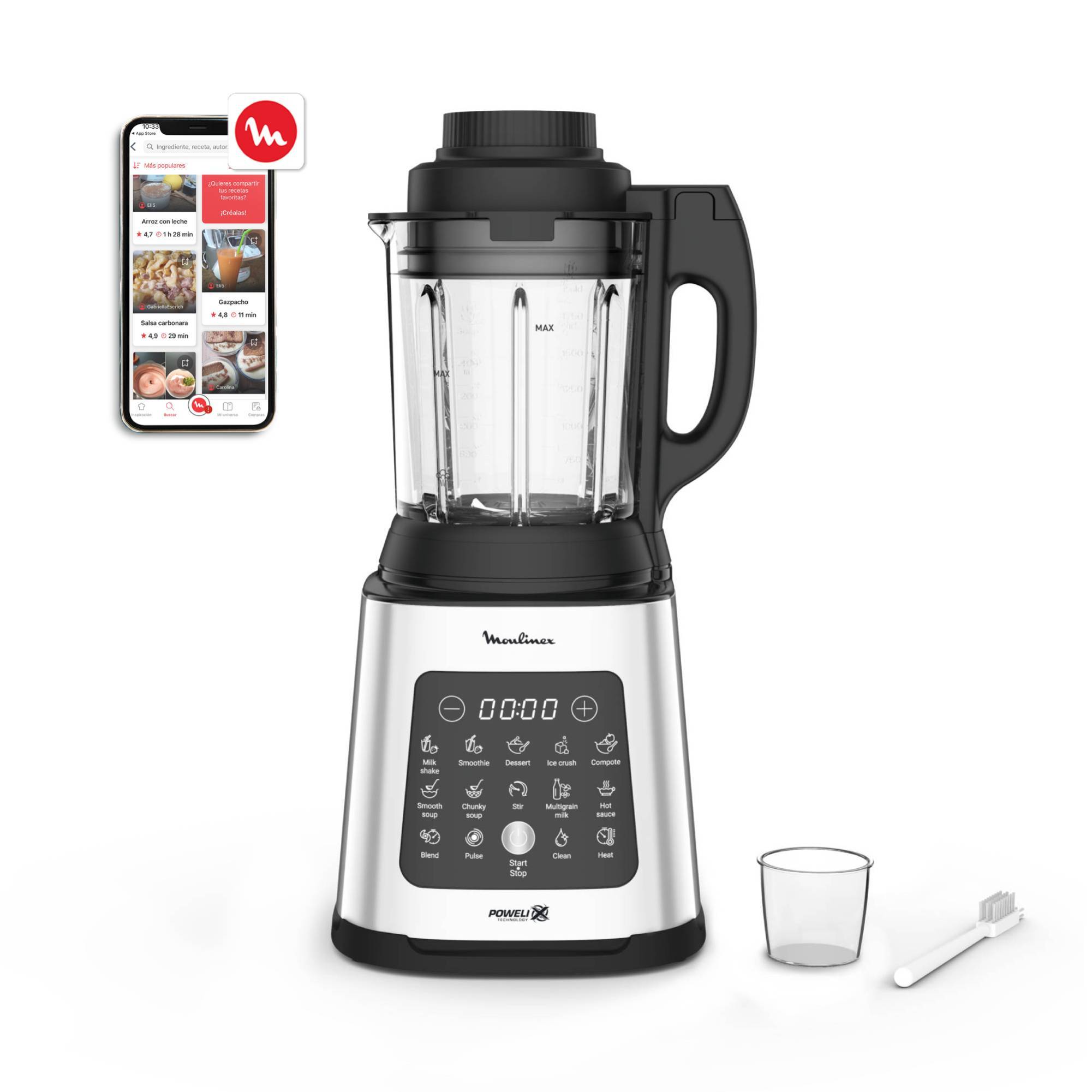 Perfectmix Cook, Batidora de vaso y Robot de Cocina, 2 en 1, 1,75L, 10 programas automáticos, Cristal, Inox