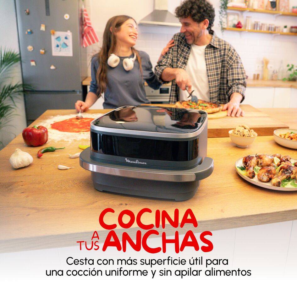 Easy Fry XL Surface, Freidora de Aire, Gran Superficie de Cocción, Doble Resistencia, 10 Programas Automáticos, Formato Compacto, Ventana de Visualización, Gris