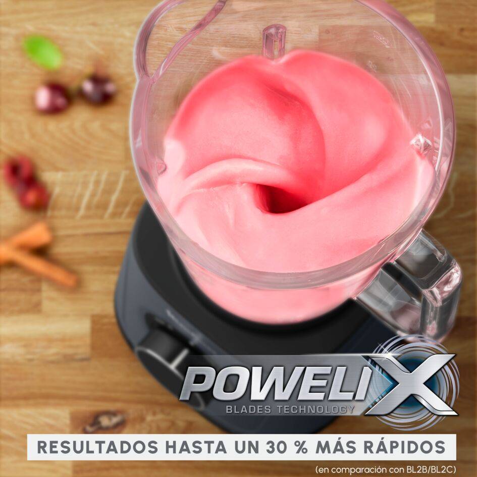 PerfectMix Essential, Batidora de alta velocidad, 1200 W, tecnología de cuchillas Powelix, Negro