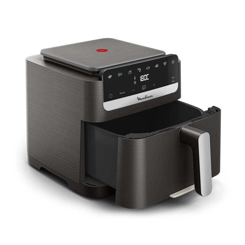 Easy Fry Mega Compact, Freidora de aire, Capacidad XL 7,5 L, Sistema Genius, Gris Oscuro