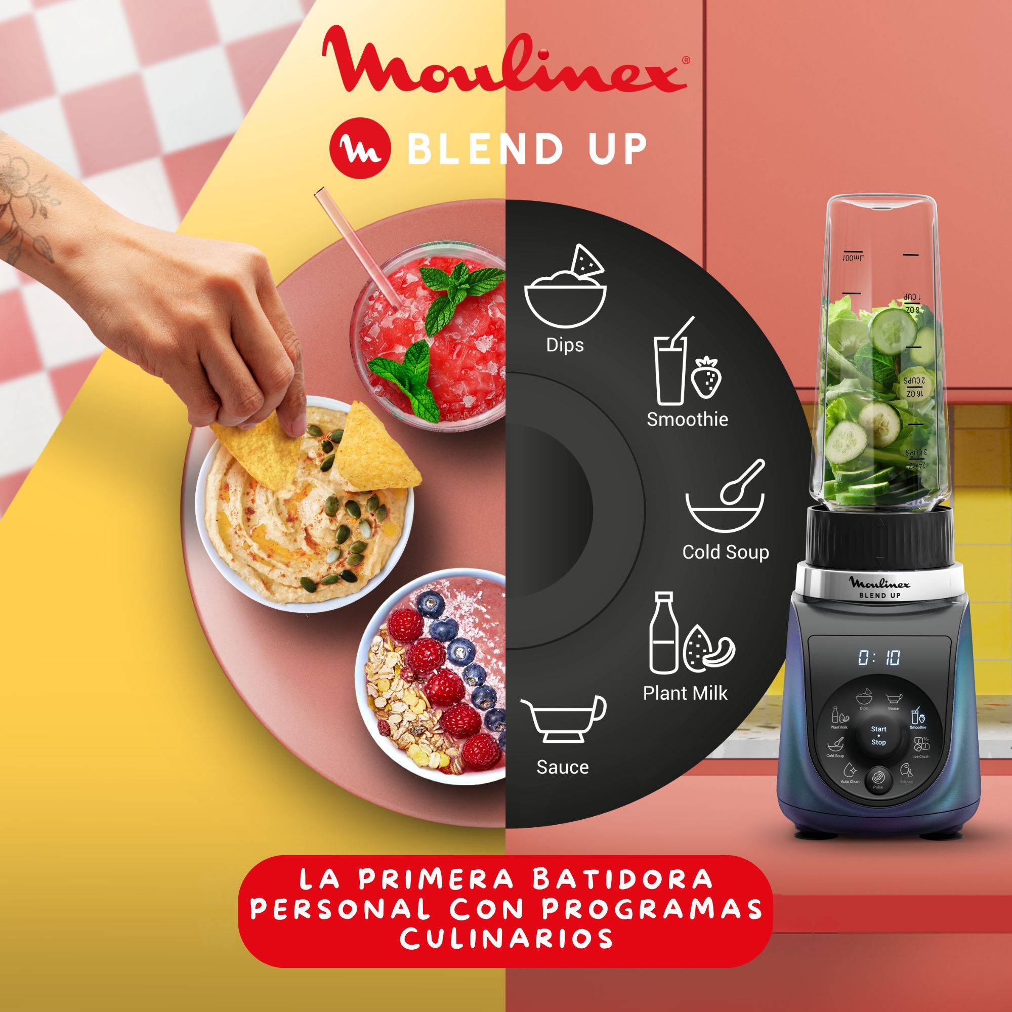Blend Up, Batidora personal, 1000 W de potencia, 8 Programas Automáticos, Color Azul
