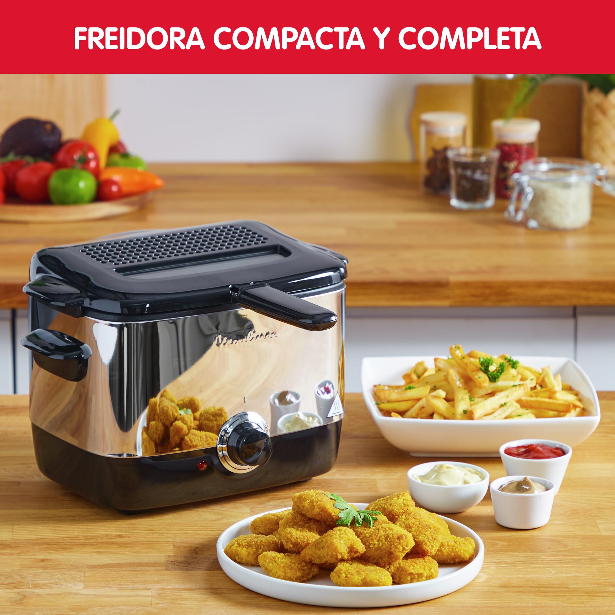 Minifrito, Freidora de aceite, 1 L, Termostato ajustable, Compacta, Ventanilla transparente