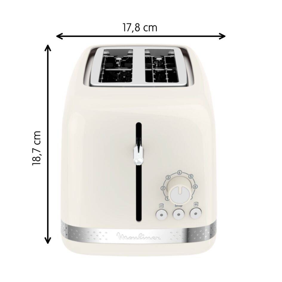 Soleil Marfil, Tostador de 2 ranuras, Diseño vintage, 7 niveles de tostado, 3 funciones luminosas