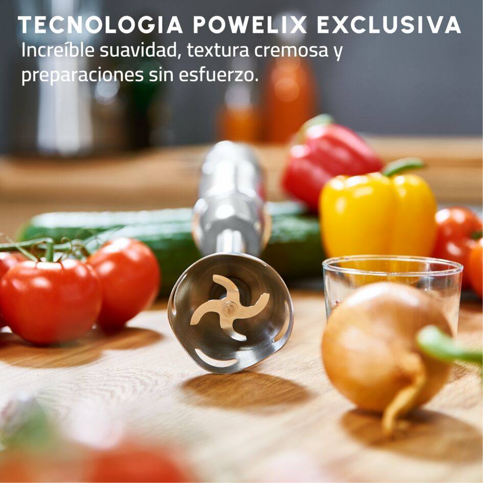Quickchef, Batidora de mano, 1000 W, 10 velocidades, Cuchillas Powelix, Picadora 500 ml, Vaso medidor 800 ml, Gris