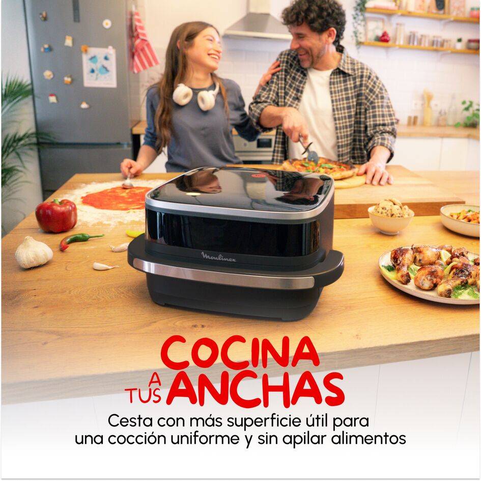 Easy Fry XL Surface, Freidora de Aire, Gran Superficie de Cocción, Doble Resistencia, 10 Programas Automáticos, Formato Compacto, Ventana de Visualización, Negro