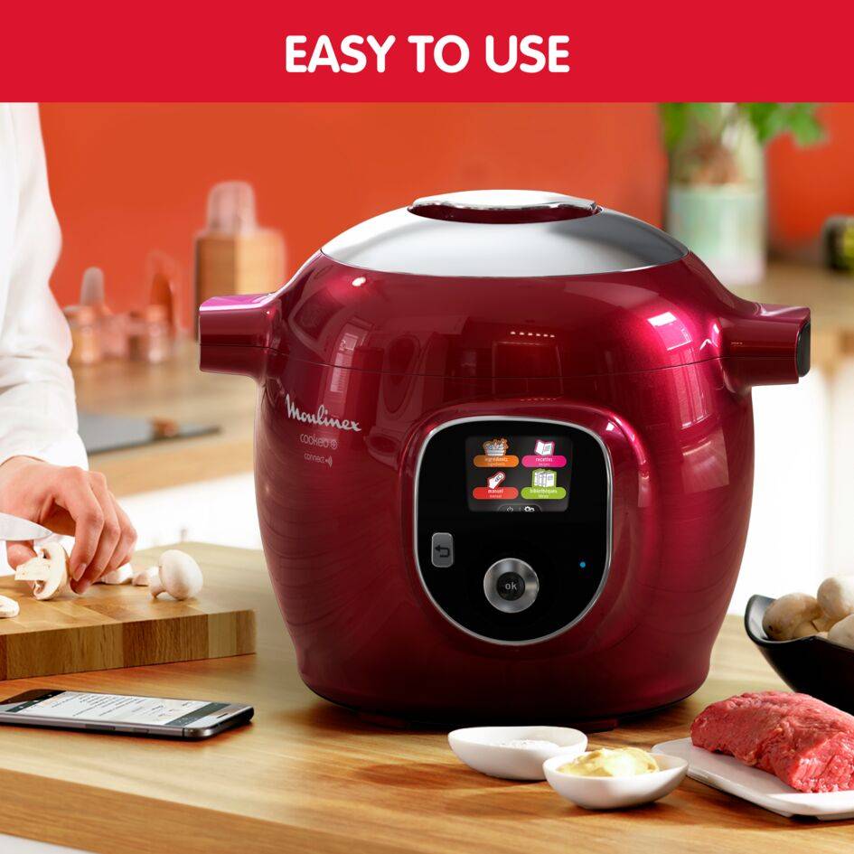 Cookeo+, Olla a presión eléctrica, 6L, 200 Recetas, Rojo