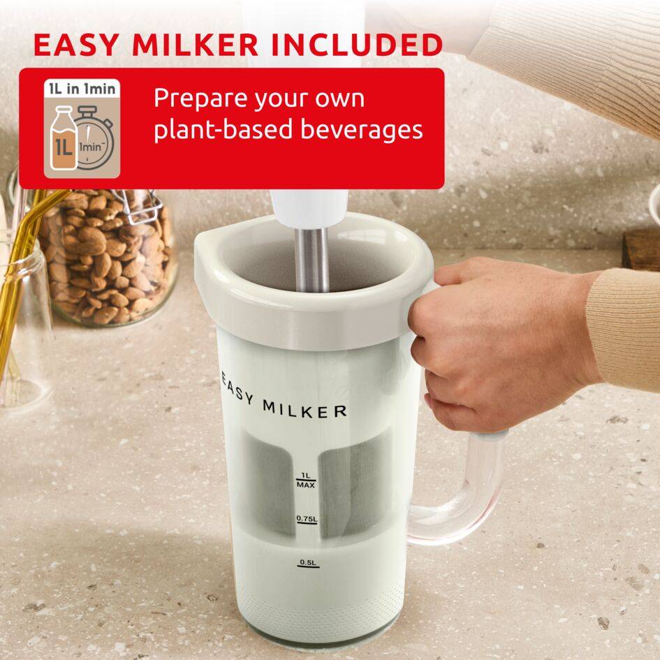 Easy Milker & Quickchef+, Robot de hacer leche vegetal con batidora de mano, Cuchillas Powelix, 20 velocidades