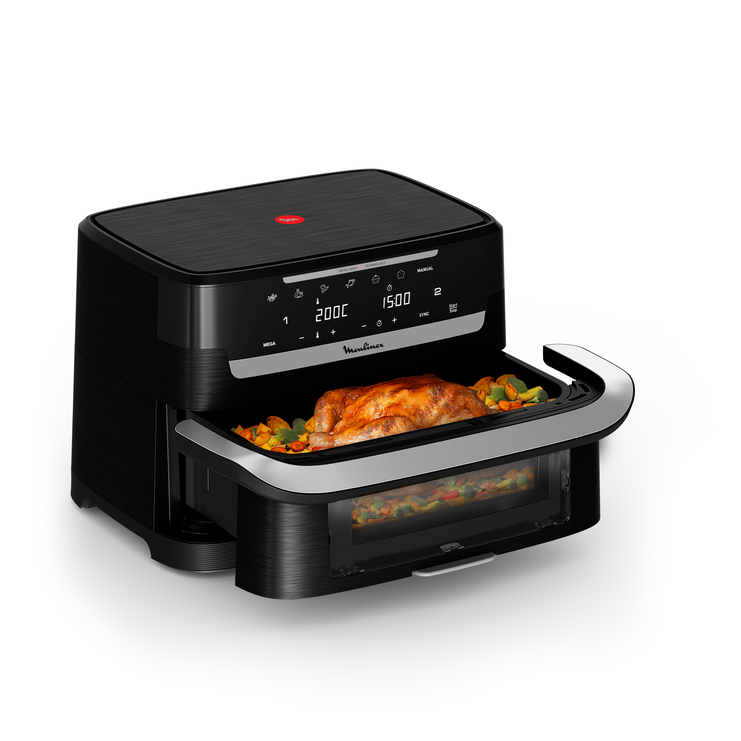 Ever Fry Dual Flex, Freidora de aire con separador FlexCook, 9 L, Tecnología por infrarrojos, Sistema Genius, 7 programas, Hasta 8 personas, Negro
