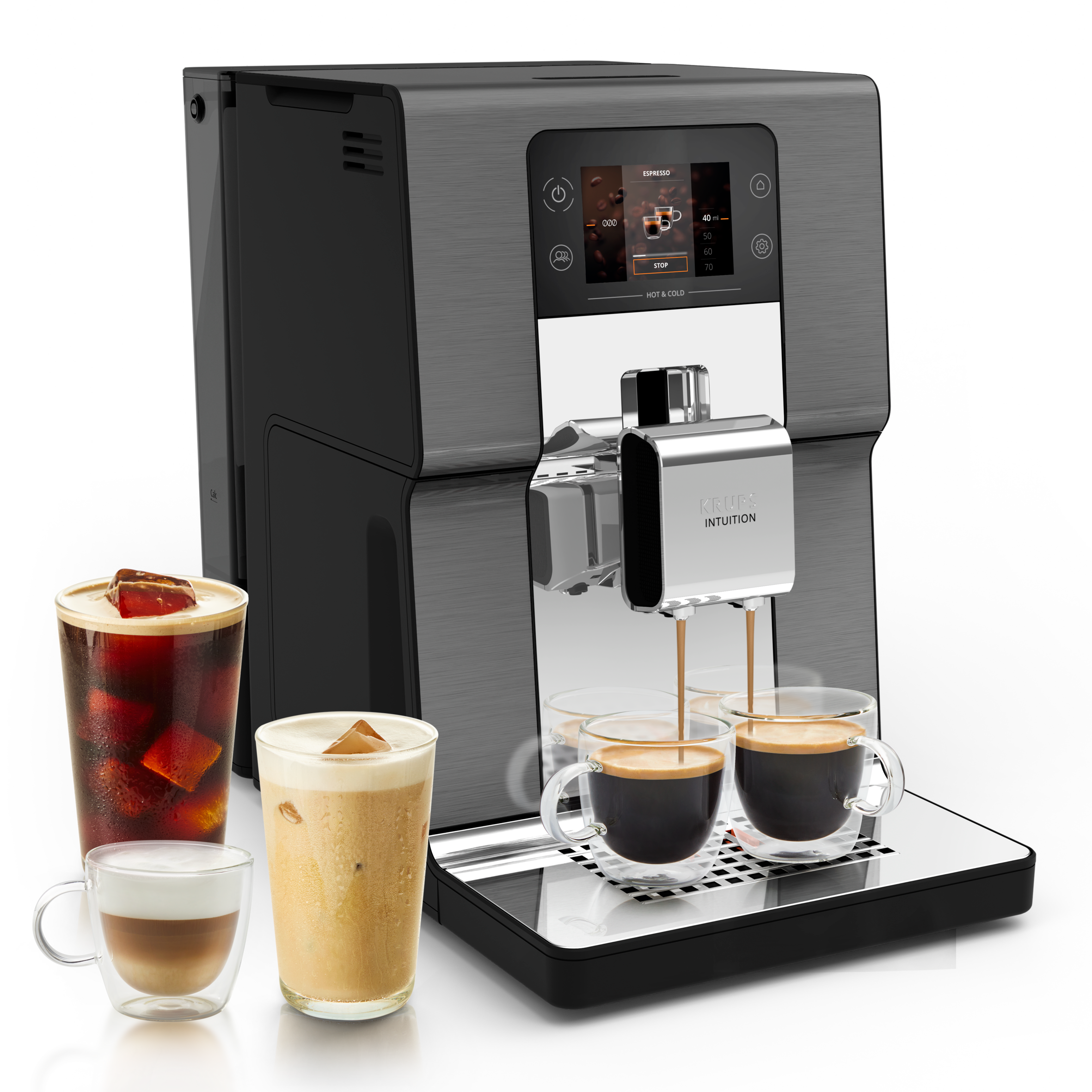 Intuition Experience Hot&Cold, Cafetera Superautomática, Pantalla táctil , 36 Recetas, Jarra de leche, Titanio