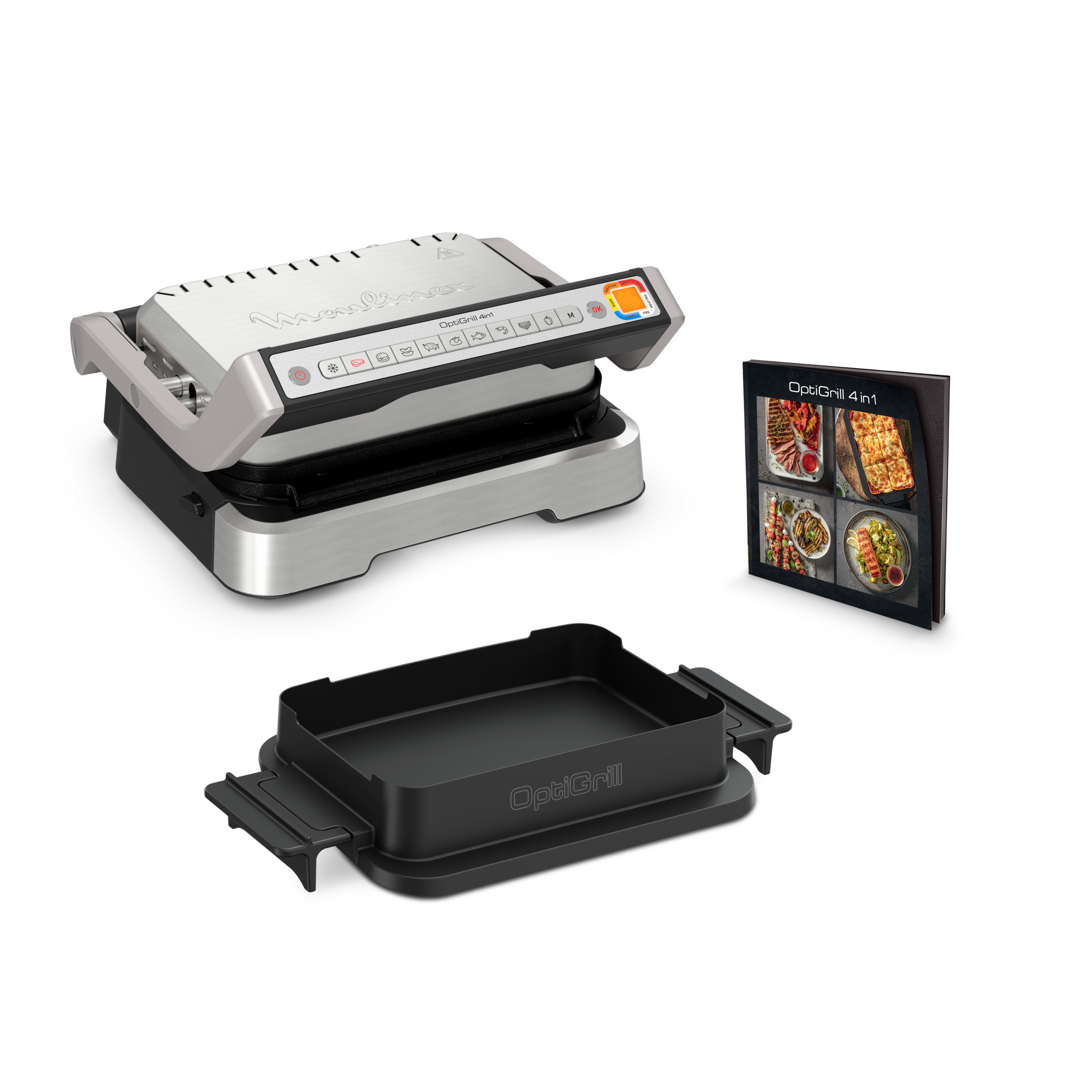 OptiGrill 4 en 1, Parrilla inteligente, 9 programas automáticos, Inox