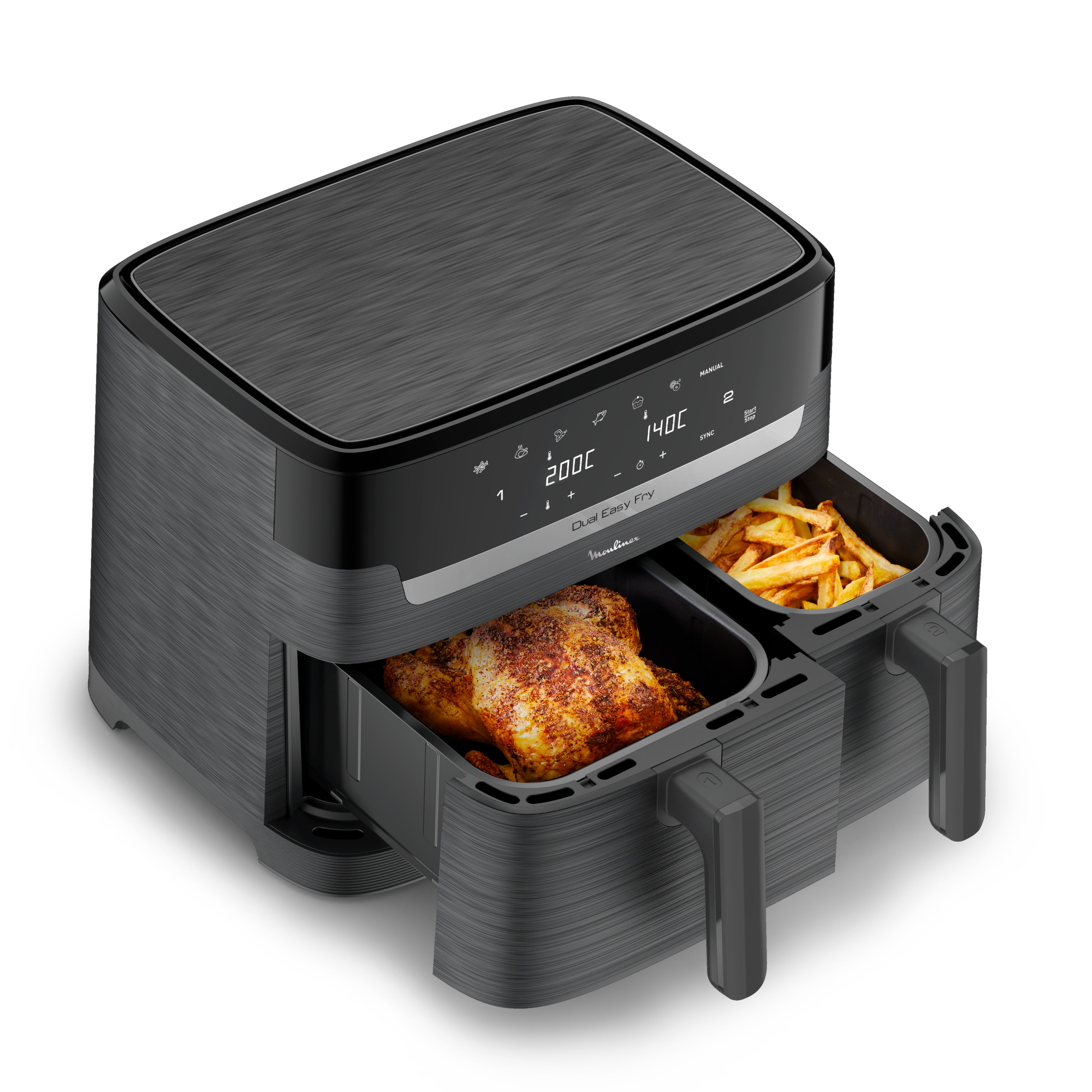 Dual Easy Fry, Freidora de aire, Doble cesta, 8,3 L, 7 programas preestablecidos, Coal