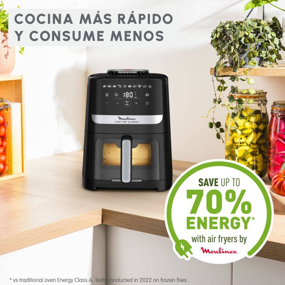 Freidora de aire Easy Fry Silence con ventana de visualización, Cesta de almacenaje 5&nbsp;L, Tecnología Silenciosa, Negra