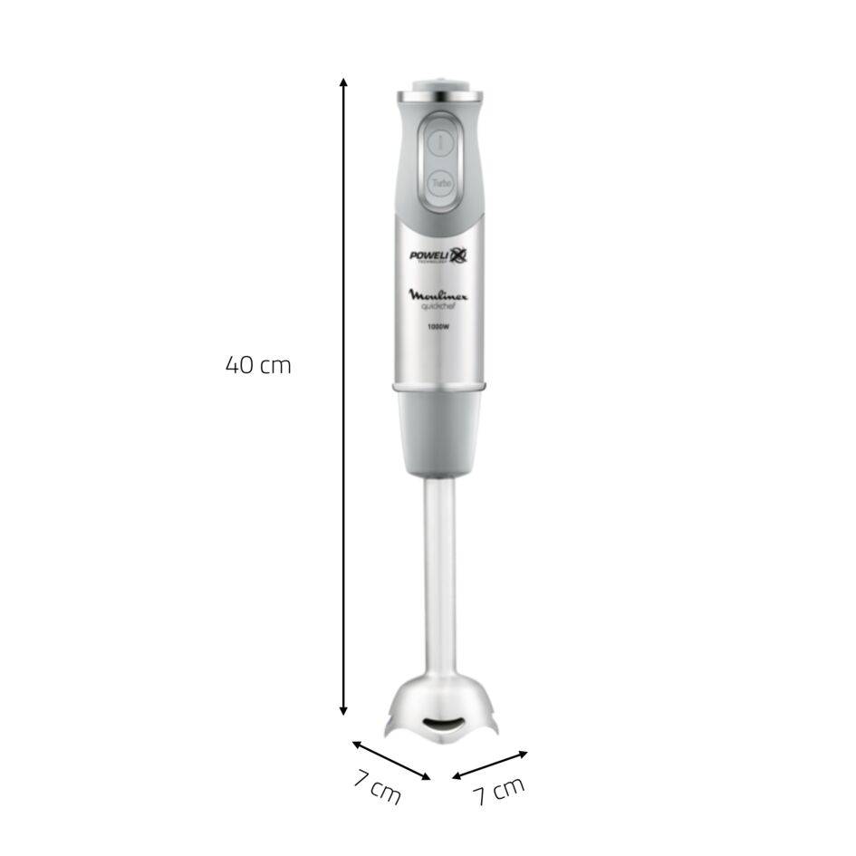 Quickchef, Batidora de mano, 1000 W, 10 velocidades, Cuchillas Powelix, Picadora 500 ml, Vaso medidor 800 ml, Gris