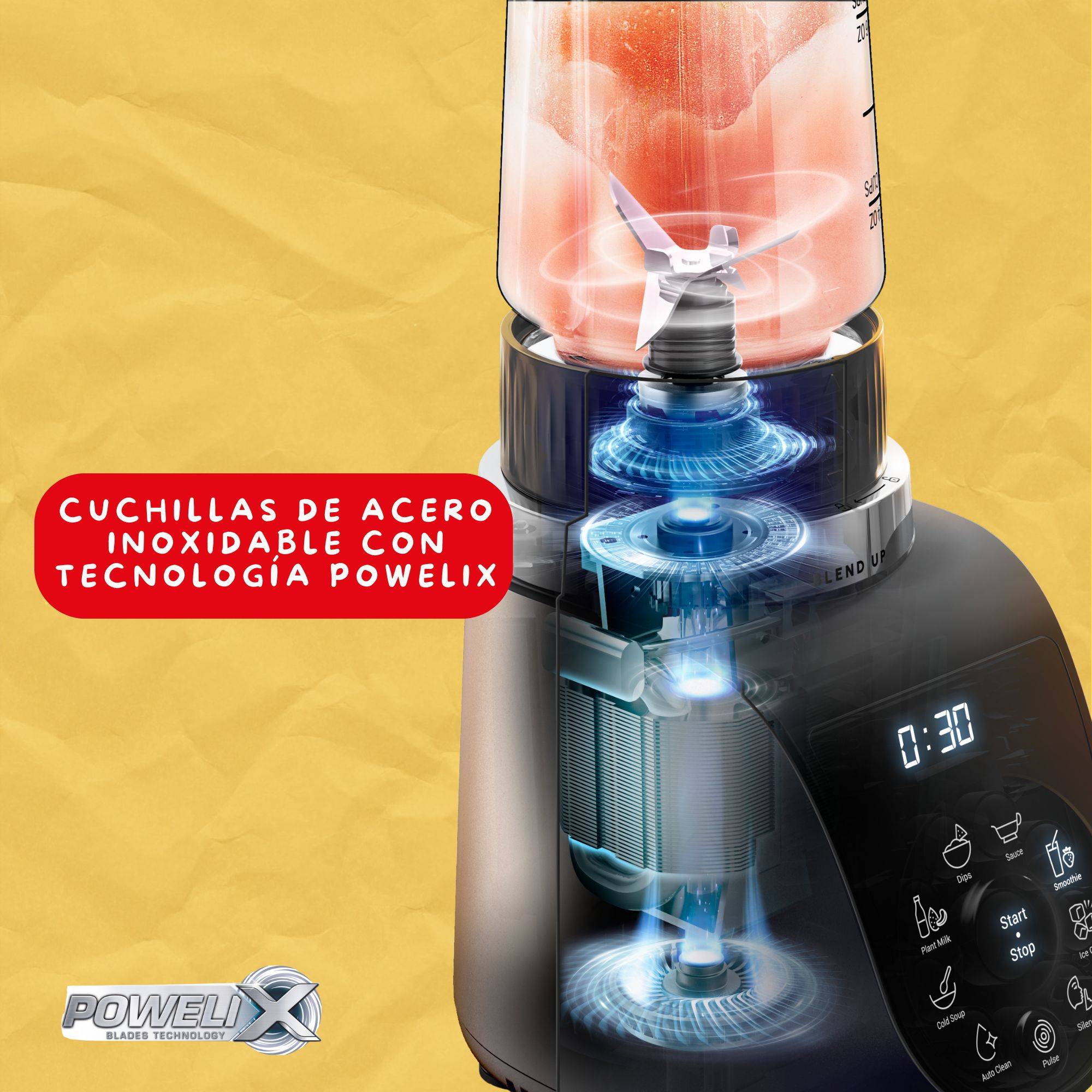Blend Up, Batidora personal, 1000 W de potencia, 8 Programas Automáticos, Color Dune