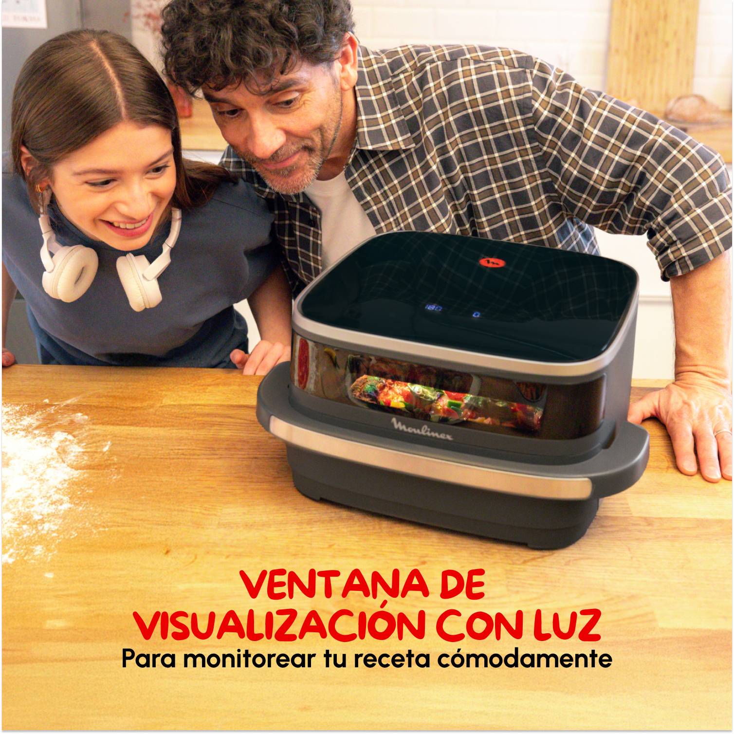 Easy Fry XL Surface, Freidora de Aire, Gran Superficie de Cocción, Doble Resistencia, 10 Programas Automáticos, Formato Compacto, Ventana de Visualización, Negro