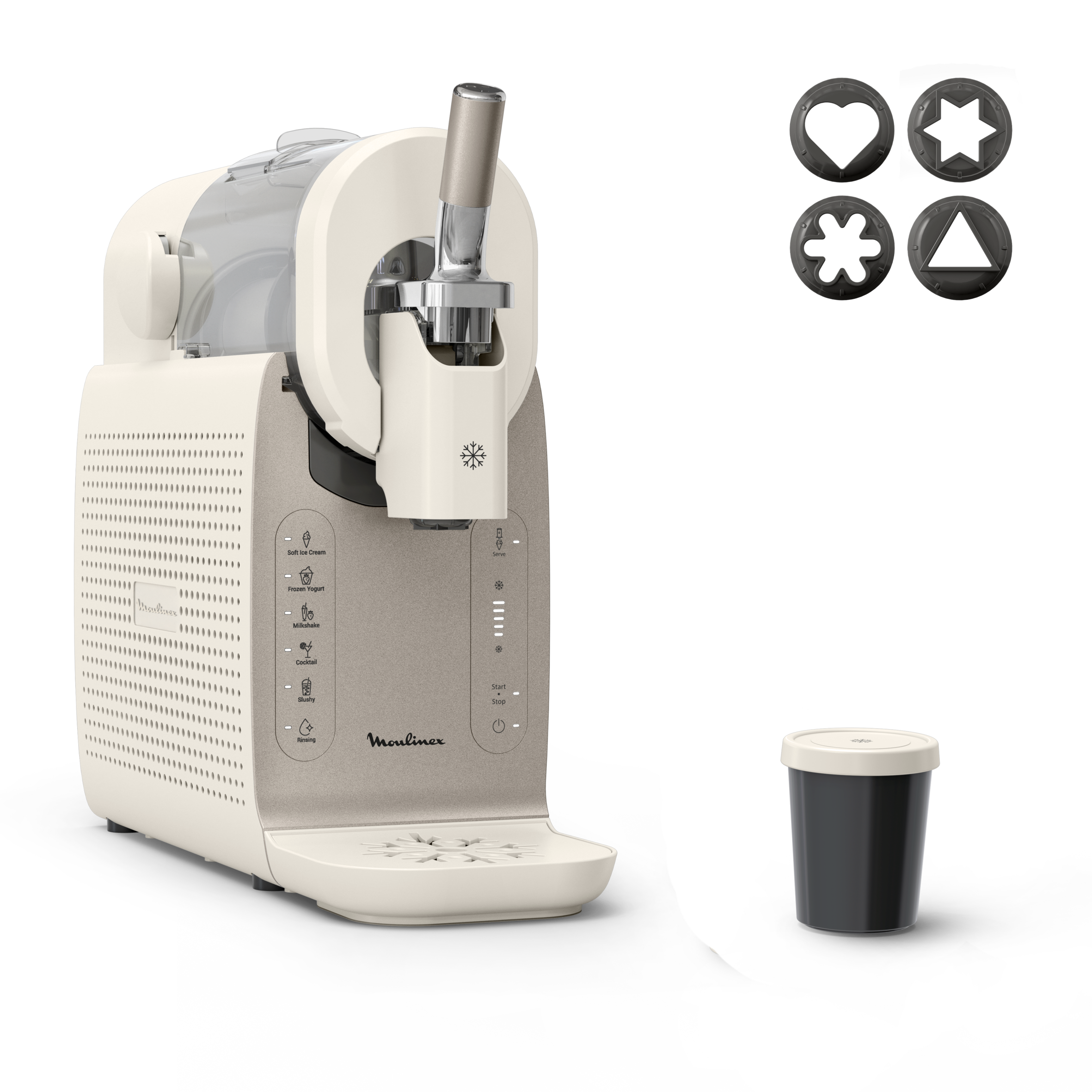 Freezi, Prepara helados y bebidas heladas al momento, 5 programas automáticos, Silenciosa, 8 raciones, Blanca