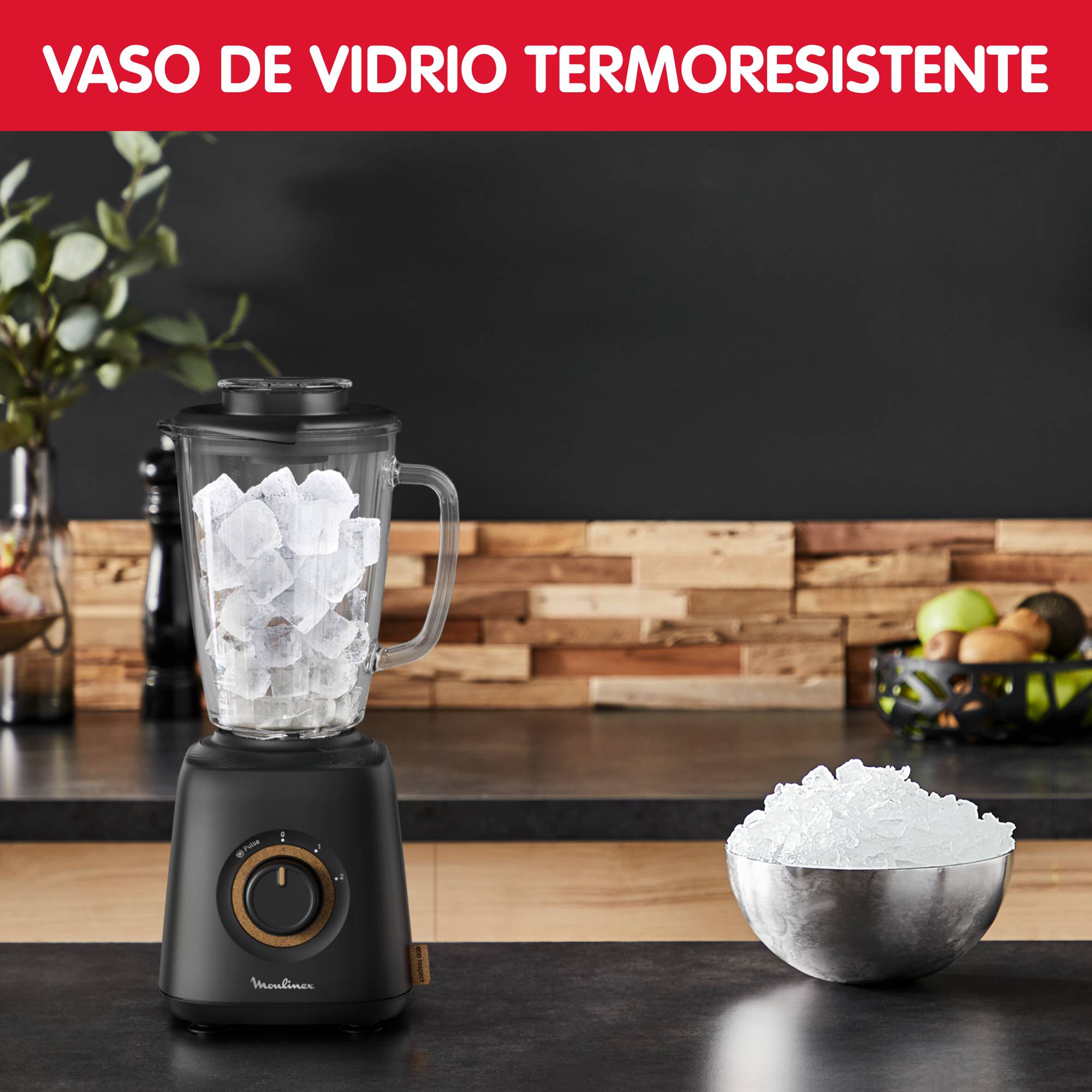 Eco Respect, Batidora de vaso, Diseño ecológico, Materiales reciclables, 1,75L, 4 cuchillas, 800W, Negro