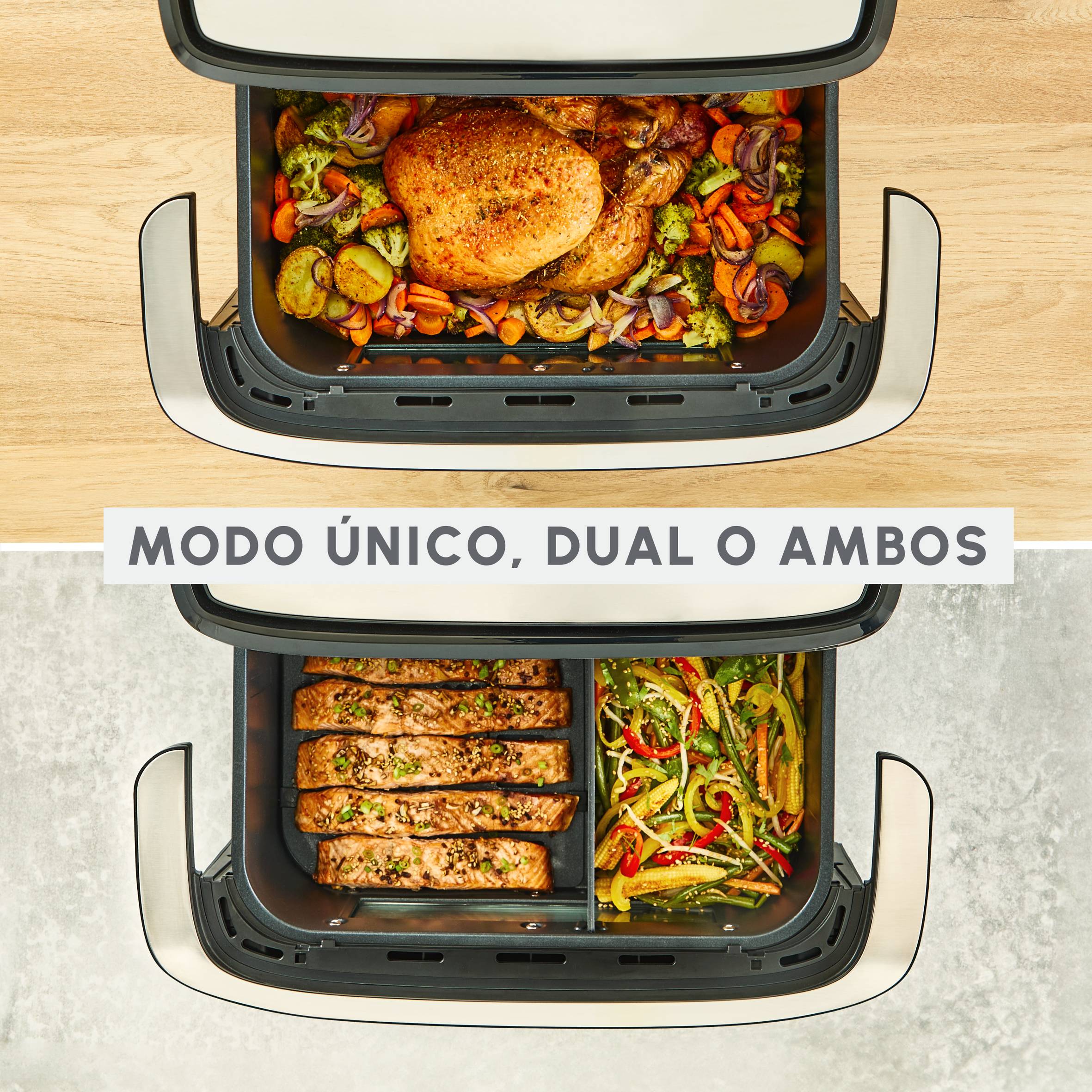 Dual Easy Fry Flex, Freidora de Aire con Separador FlexCook, 9 L, 7 programas, Hasta 8 personas, Negro