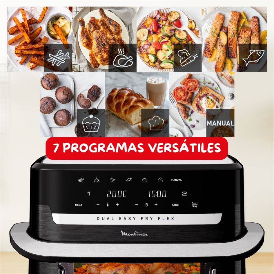 Dual Easy Fry Flex, Freidora de Aire con Separador FlexCook, 9&nbsp;L, 7 programas, Hasta 8 personas, Negro