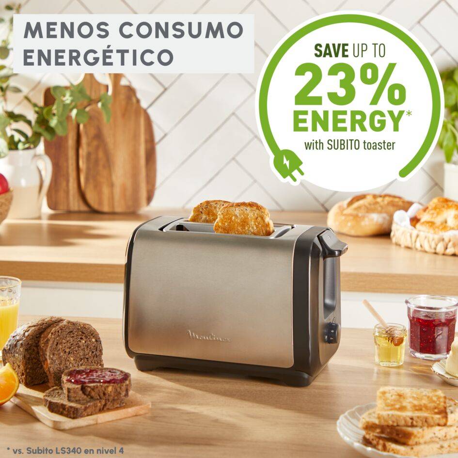 Subito, Tostadora de 2 ranuras, Tuesta más rápido, Menor consumo energético, Negro y acero inoxidable