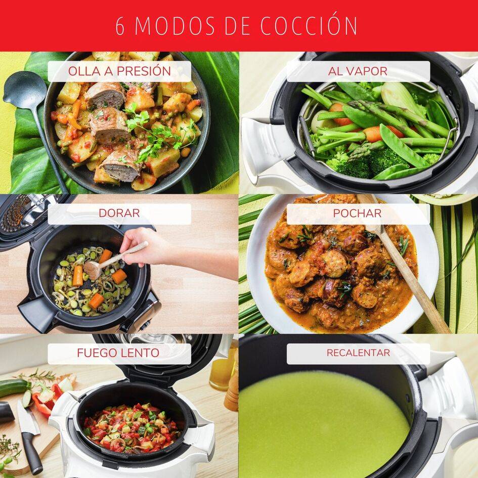 Cookeo+, Olla eléctrica programable, 6L, 80 recetas,  6 modos de cocción, Gris