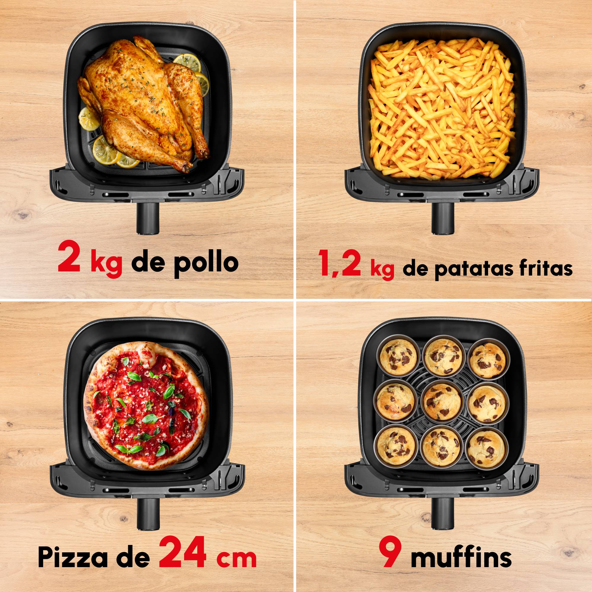 Easy Fry Mega, Freidora de Aire, Capacidad de 7,5 L, 8 Programas, Diseño Compacto