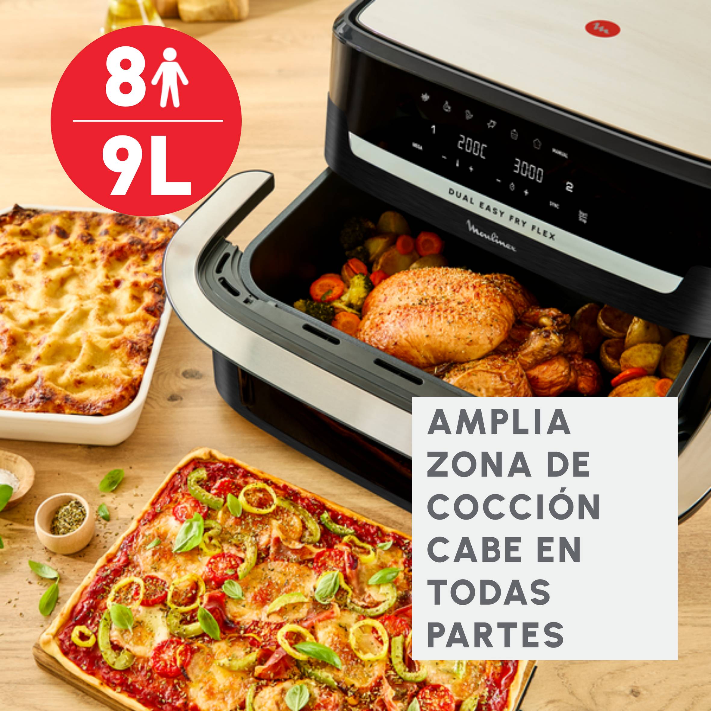 Dual Easy Fry Flex, Freidora de Aire con Separador FlexCook, 9 L, 7 programas, Hasta 8 personas, Negro