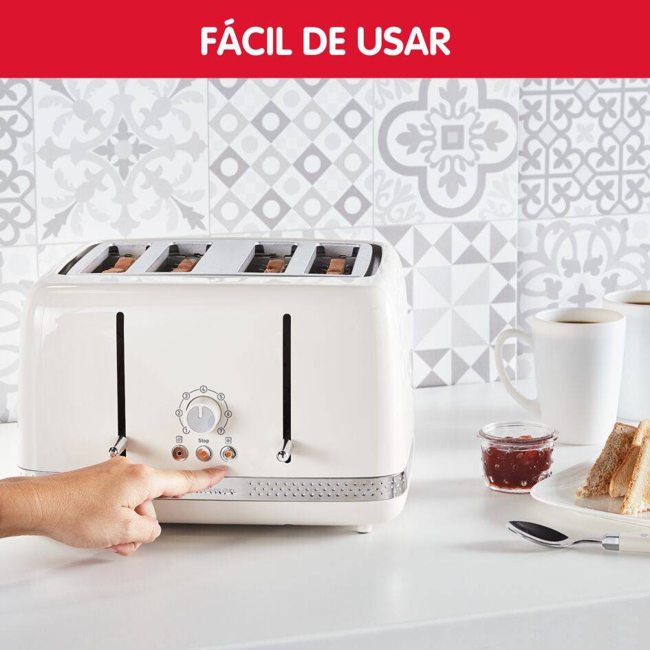 Soleil, Tostadora de 4 Ranuras, 1700 W, 7 niveles de tostado, 3 funciones con luces, Diseño moderno, Bandeja recogemigas extraíble