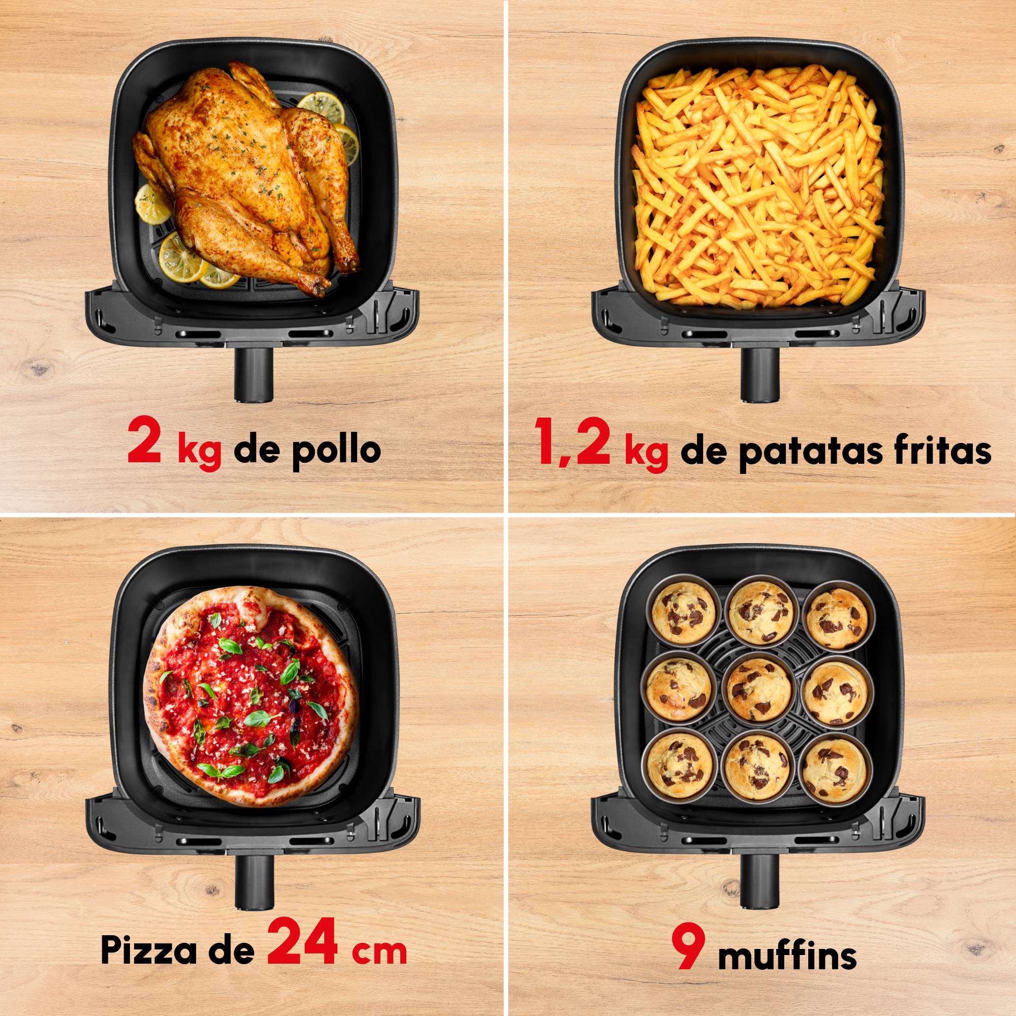 Easy Fry Mega, Freidora de aire, 1700 W, Gran capacidad de 7,5 L, 8 programas, Compacta