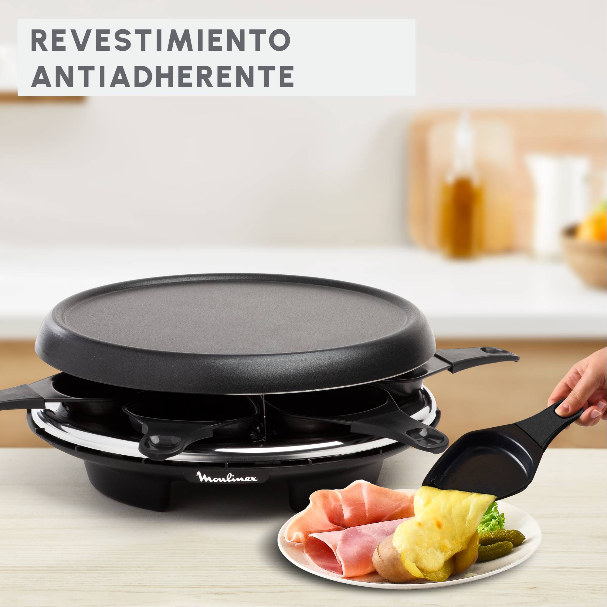 Raclette Accessimo Neo, Raclette, 3 en 1, Crepera, Plancha, 6 personas, Antiadherente