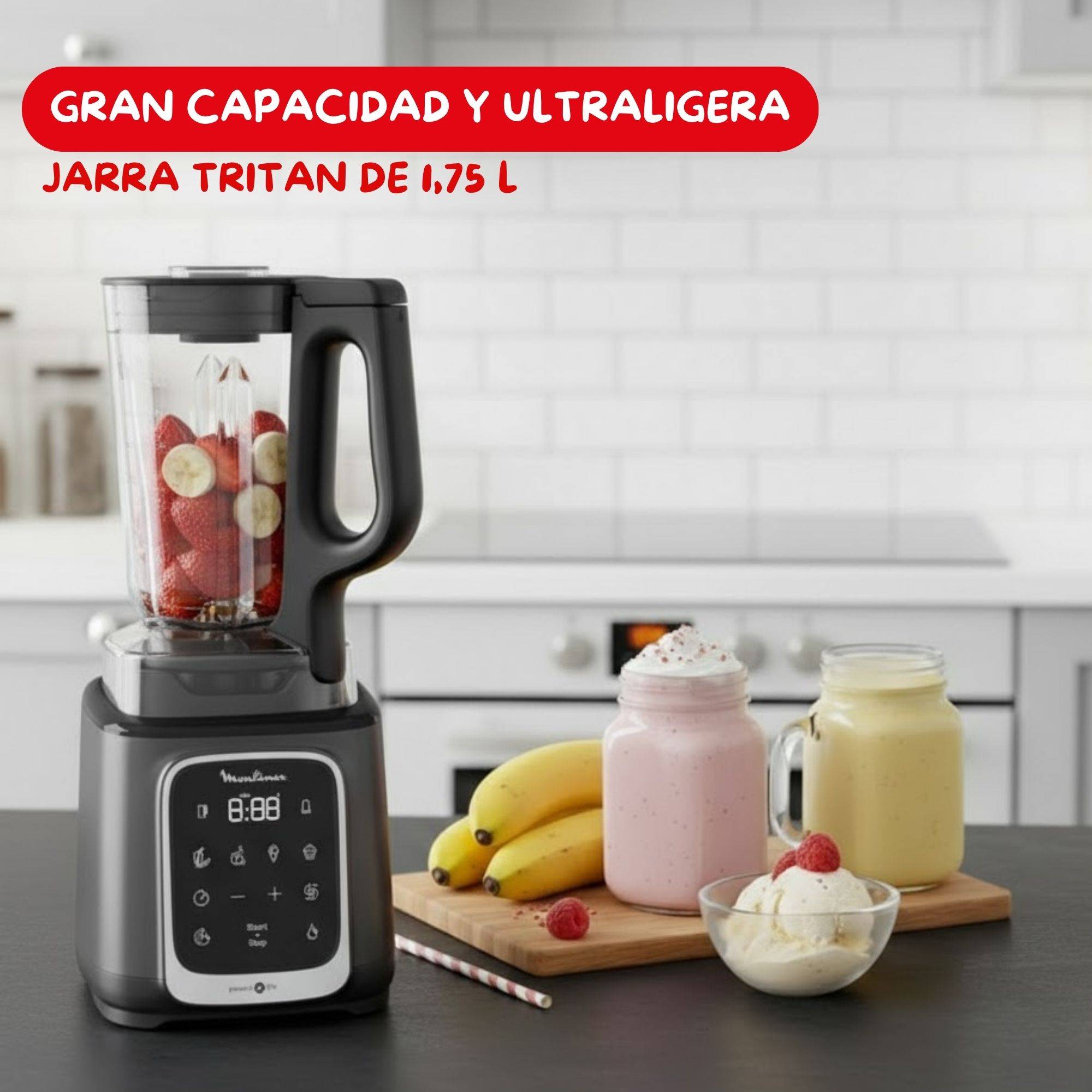 Infiny Mix+, Batidora de Vaso, 1600W, 5 programas, Negra