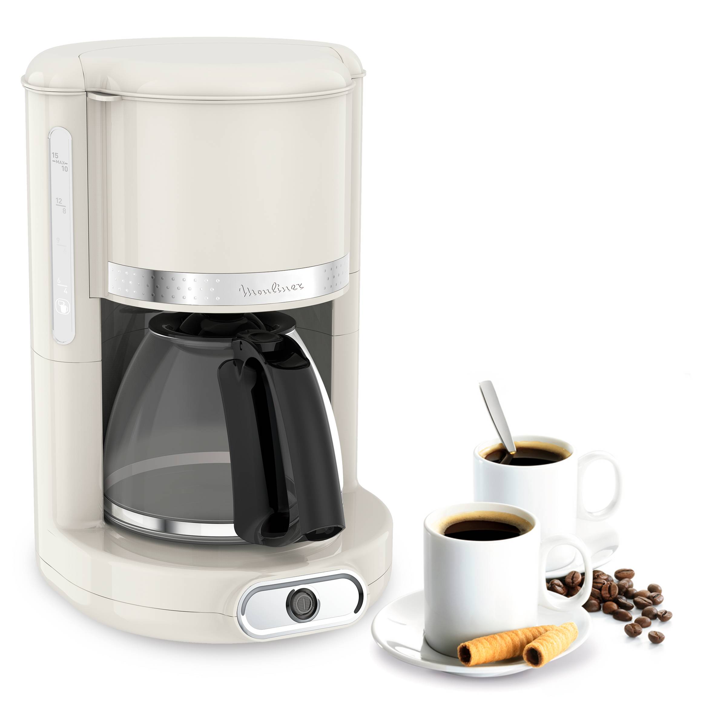 Soleil Cafetera de Filtro, 10-15 Tazas, Jarra de Cristal, Marfil