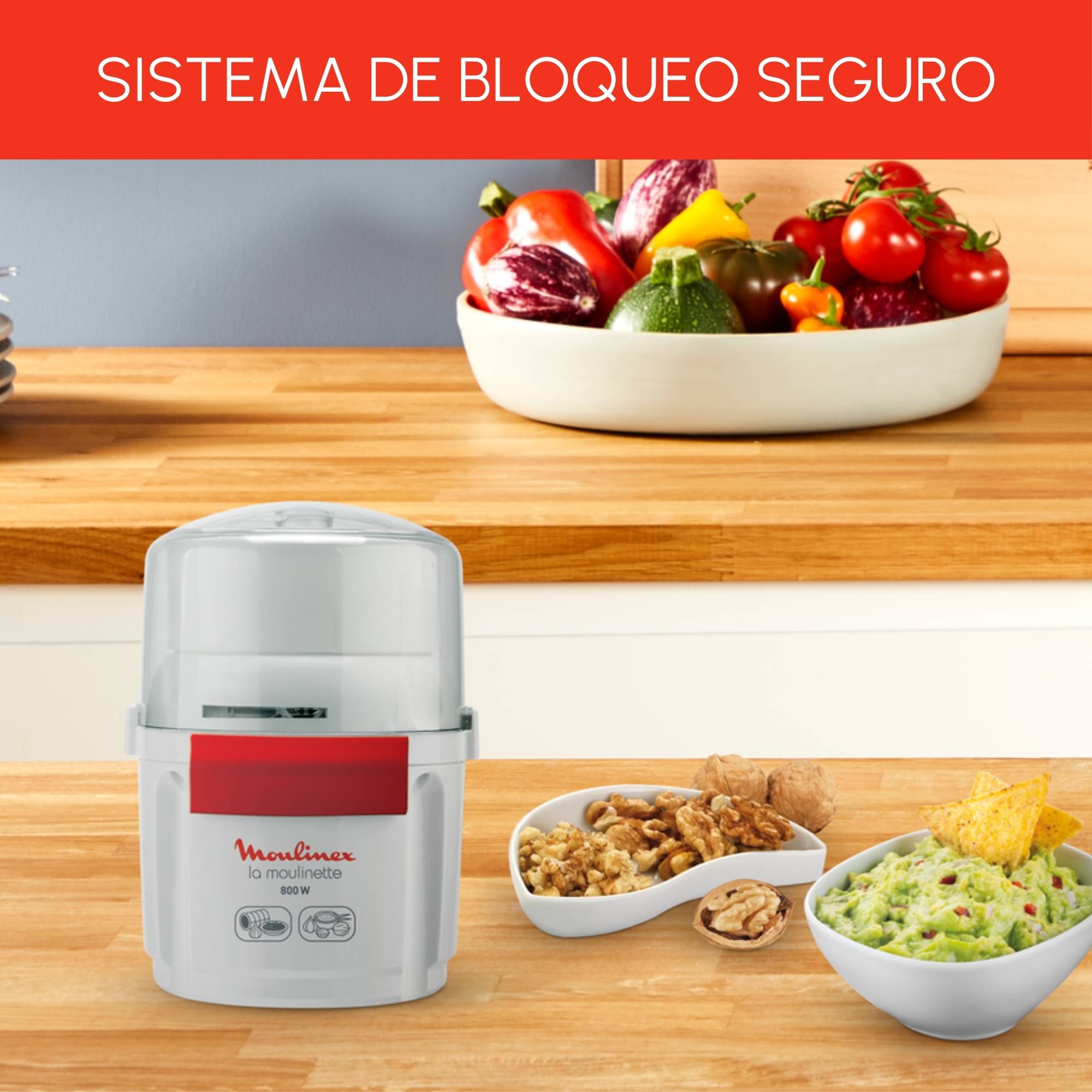 Moulinette, Picadora, 800 W, Sistema 1-2-3, 250 ml de capacidad, Sistema de bloqueo seguro