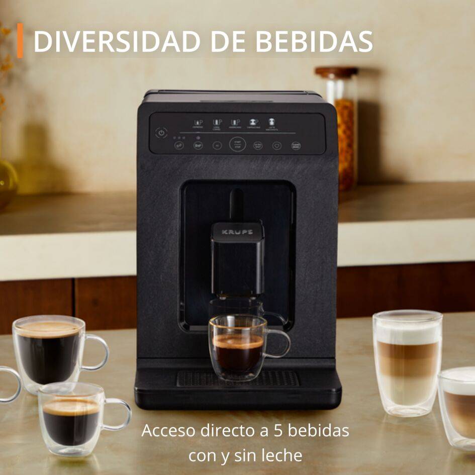 Evidence Eco-Design 050, Cafetera Cappuccino y Espresso Automática, 1450 W, 5 Preajustes de Bebida, Sabor Óptimo, Negro