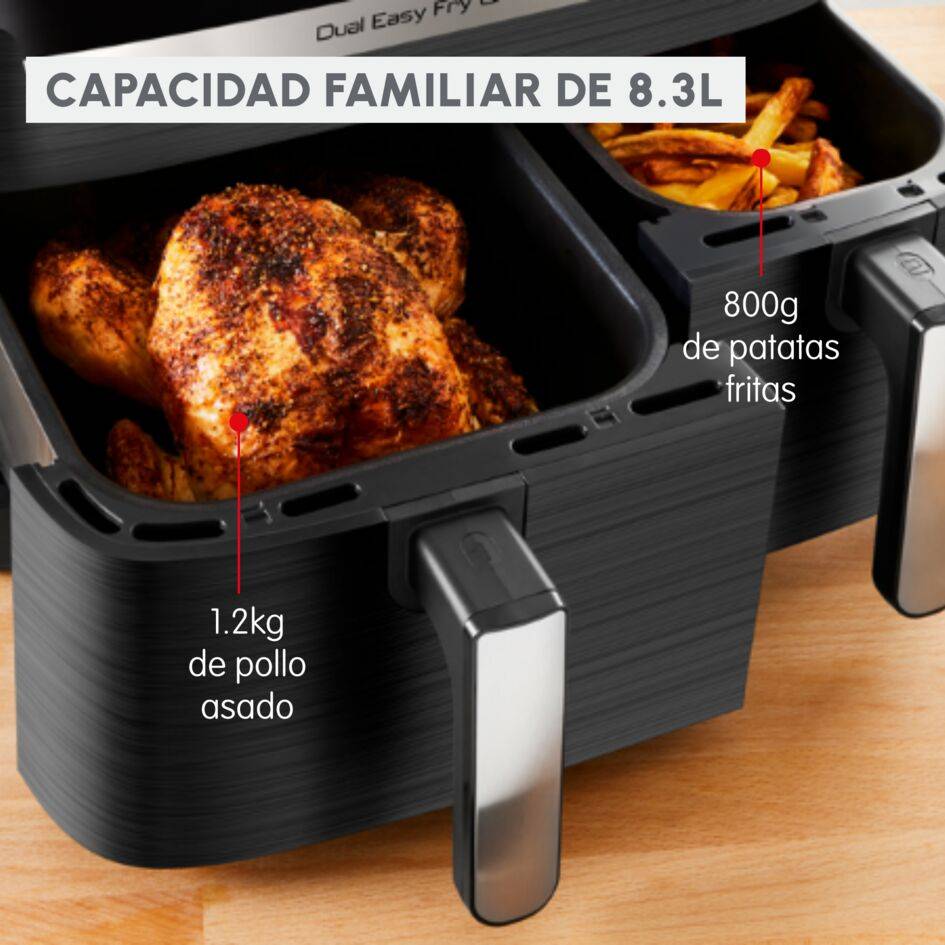 Dual Easy Fry & Grill, Freidora de aire y grill, 8,3 L, Dos cubetas, 8 Programas, Negro