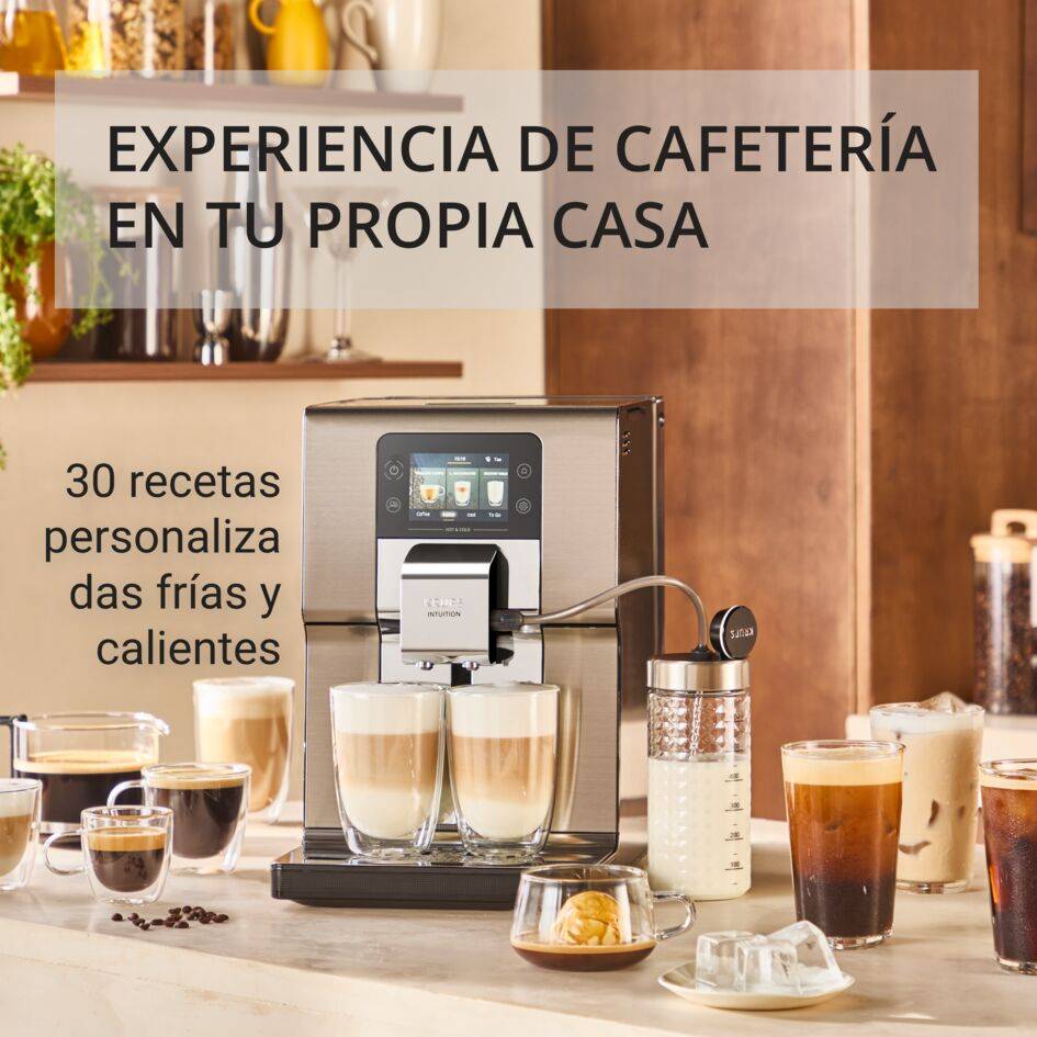 Intuition Experience Hot&Cold, Cafetera Superautomática, Pantalla táctil , 30 Recetas, Jarra de leche, Plata