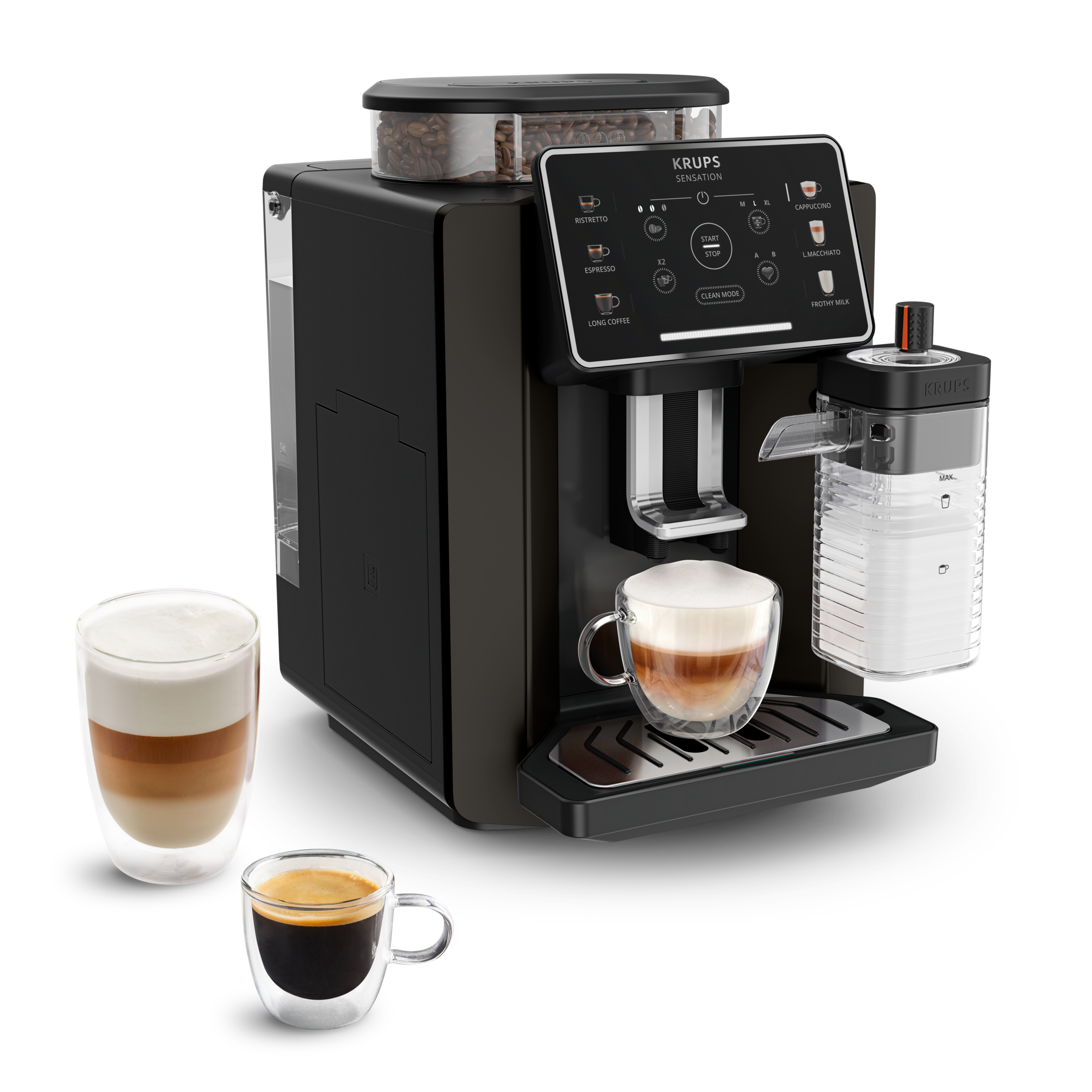 Sensation Milk, Superautomática, 6 bebidas de Café y Café con Leche, Jarra de leche, Tecnología Milk Maestro, Autolimpieza, Negro