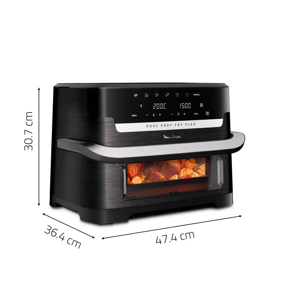 Dual Easy Fry Flex, Freidora de Aire con Separador FlexCook, 9 L, 7 programas, Hasta 8 personas, Negro