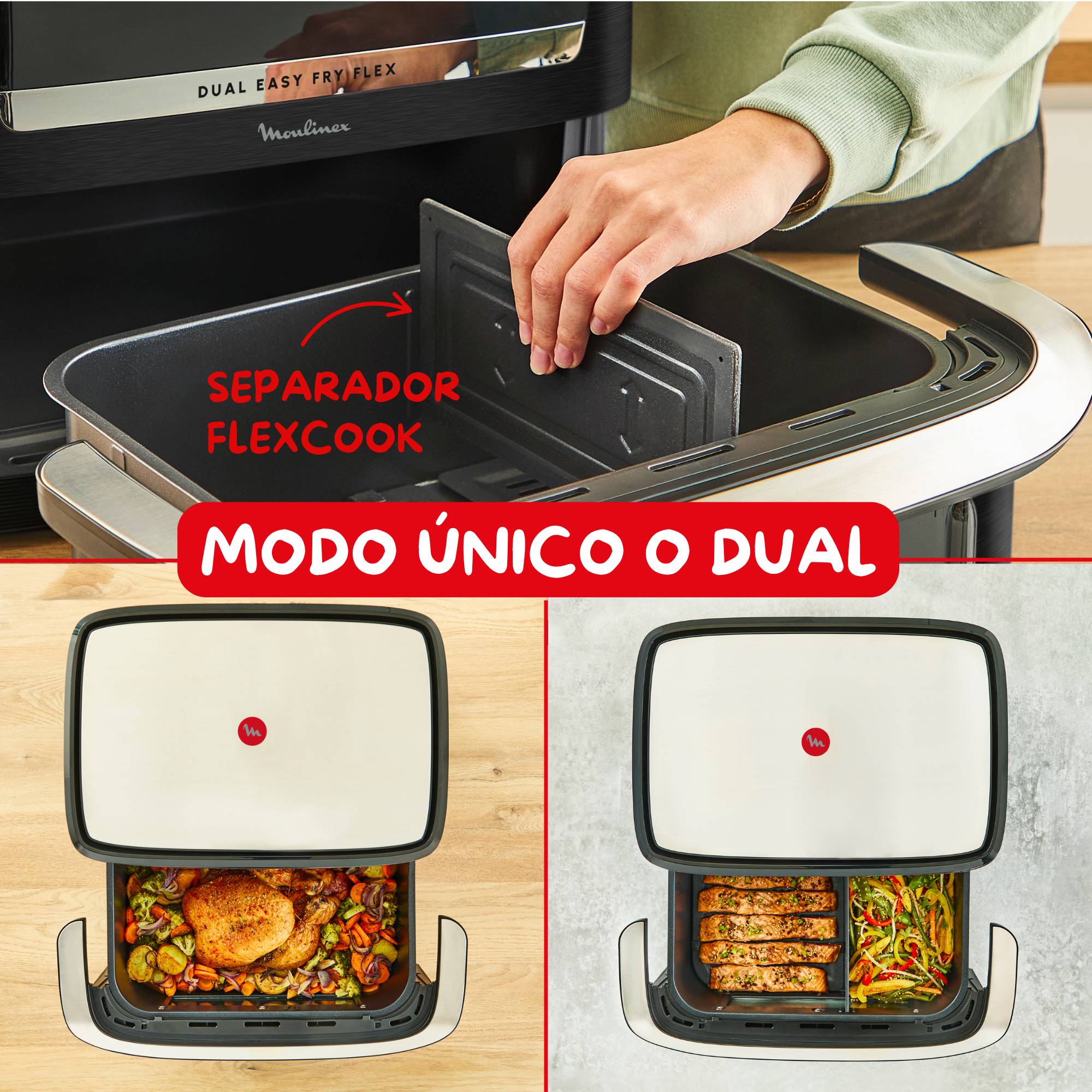 Dual Easy Fry Flex, Freidora de Aire con Separador FlexCook, 9 L, 7 programas, Hasta 8 personas, Negro