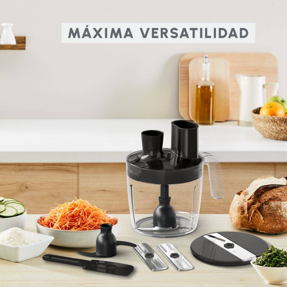 Quickchef+, Batidora de mano, procesador de alimentos 4 en 1, 20 velocidades, Negra