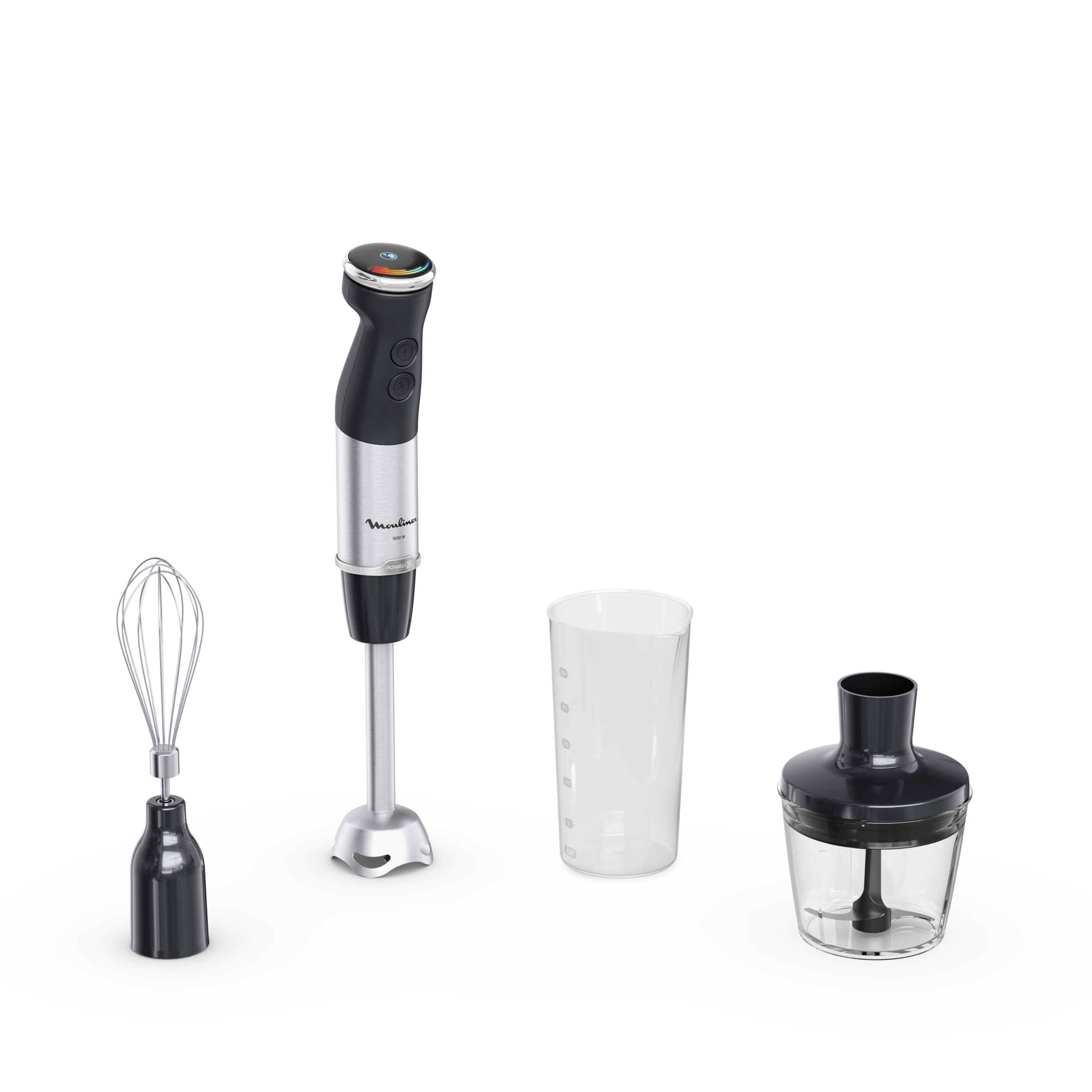 Quickchef+, Batidora de mano, Cuchillas con tecnología Powelix, 20 velocidades, 3 en 1, Negra