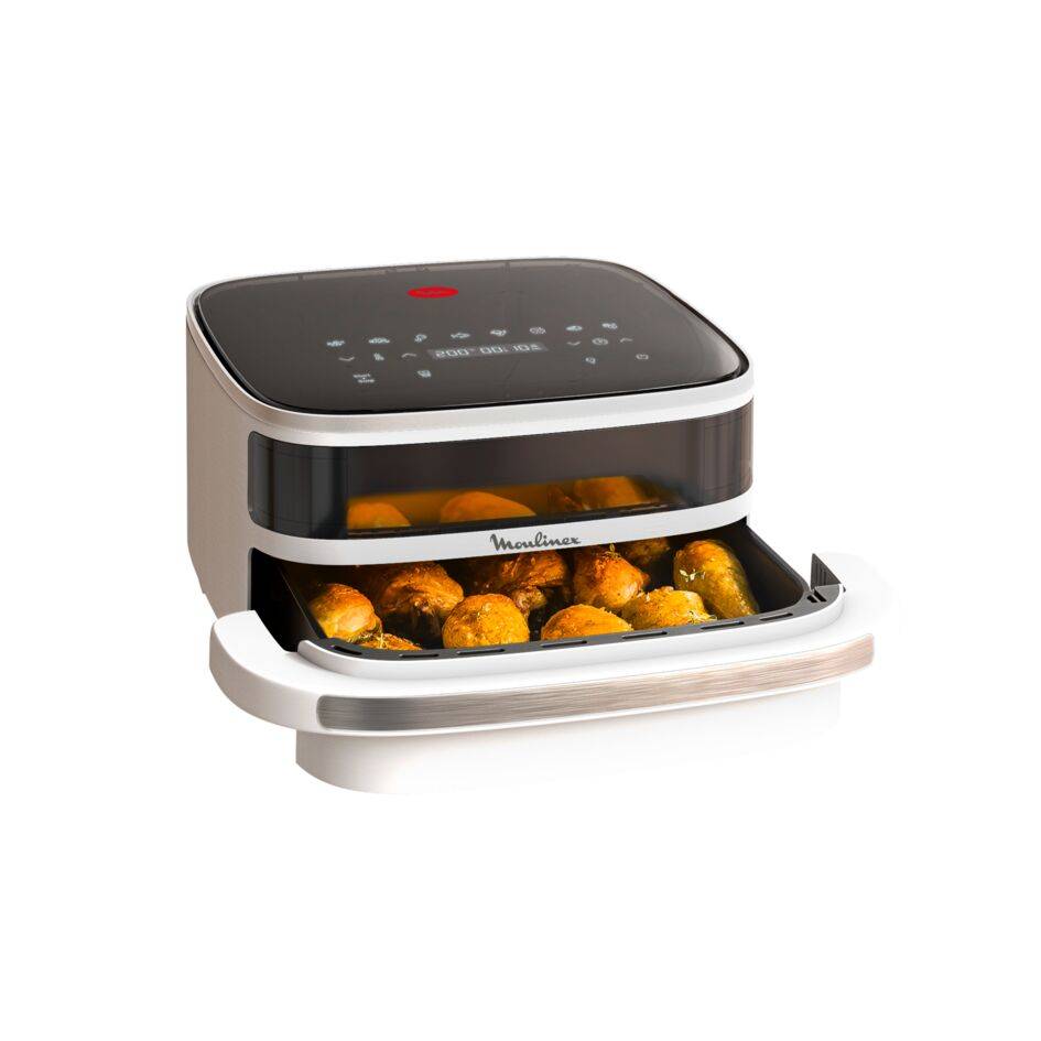 Easy Fry XL Surface, Freidora de Aire, Gran Superficie de Cocción, Doble Resistencia, 10 Programas Automáticos, Formato Compacto, Ventana de Visualización, Blanco