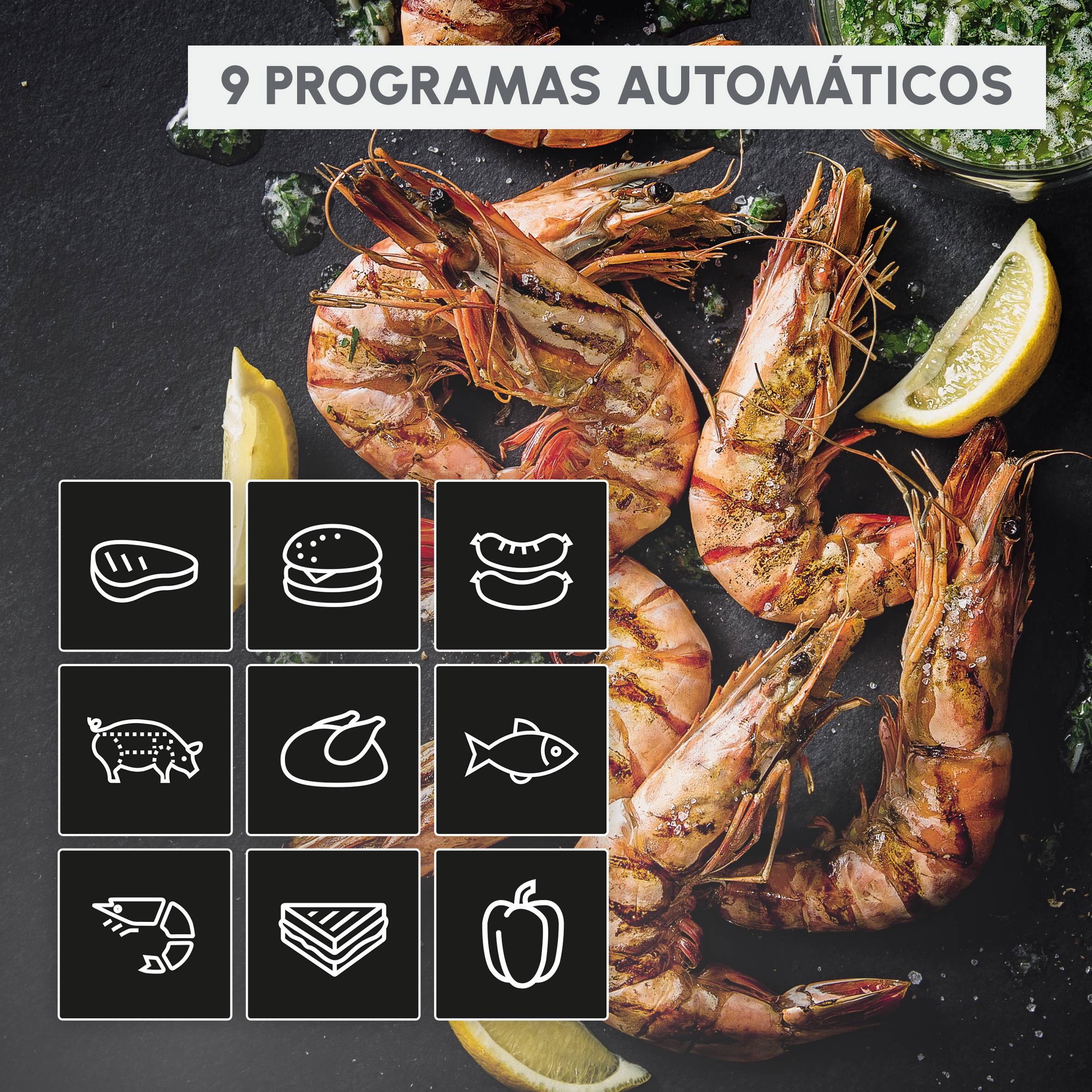 OptiGrill 4 en 1, Parrilla inteligente, 9 programas automáticos, Inox