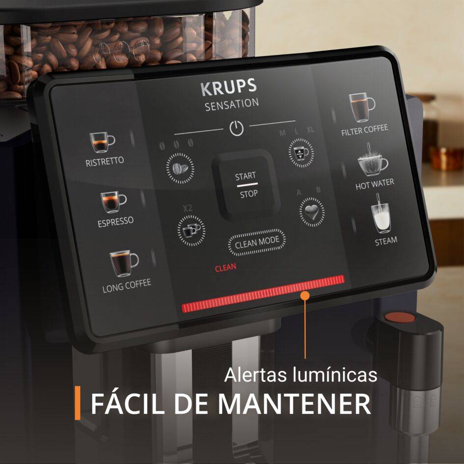Sensation, Cafetera Superautomática, Panel táctil, 5 recetas automáticas, Espumador de leche